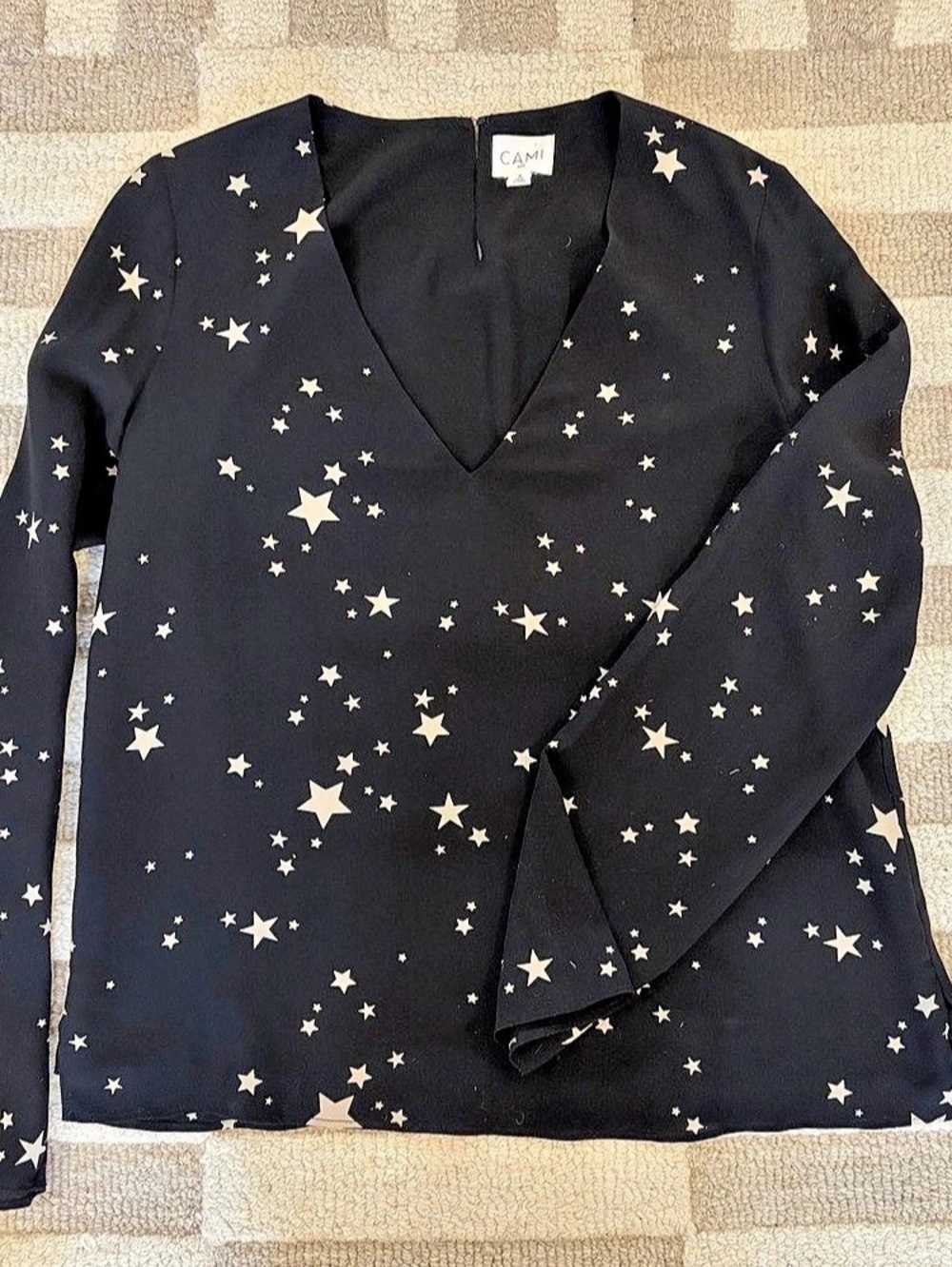 Cami NYC The Racer Top Starry Night Blouse Black & White Size Small